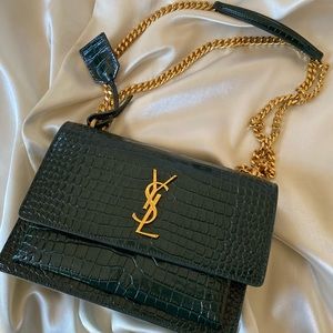 YSL Saint Laurent Croc Embossed Medium Sunset